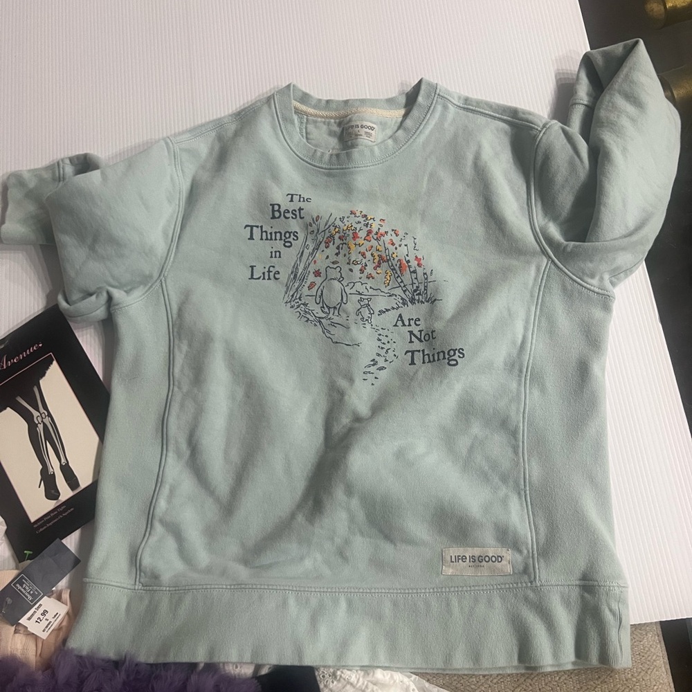 Life Is Good Light Mint Sweatshirt with Winnie-the-Pooh Graphic - Picture 2 of 4